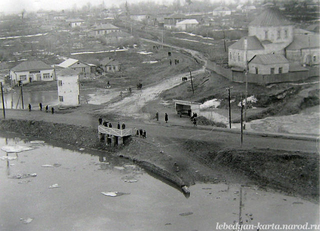 старое фото половодьев городе Лебедянь в районе водокачки
